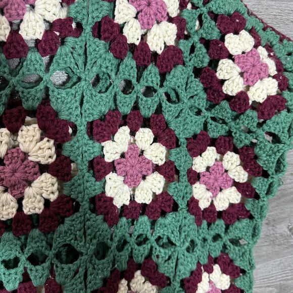 Handcrafted Floral Crochet Throw Blanket - Green, Purple, Cream - Picture 7 of 7